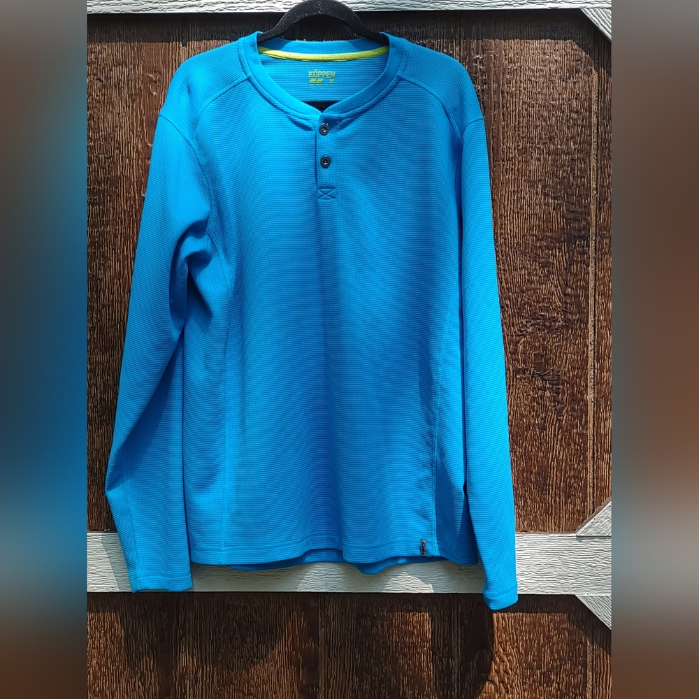Koppen Pullover Athletic Henley Shirt Men's Size XL Blue Long Sleeve Polyester